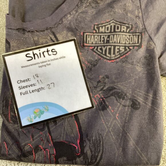 Harley Davidson Skull Rose Graphic Top Lace Up Shoulder Womens Large - Picture 5 of 5